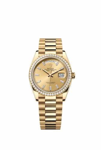 Rolex Day-Date 36 Yellow Gold - Diamond / Champagne - Baguette / President 128348RBR-0080 (m128348rbr-0080)